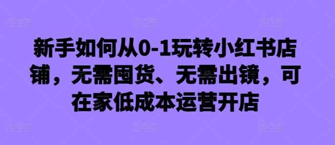 新手如何从0-1玩转小红书店铺，无需囤货、无需出镜，可在家低成本运营开店-网赚联盟