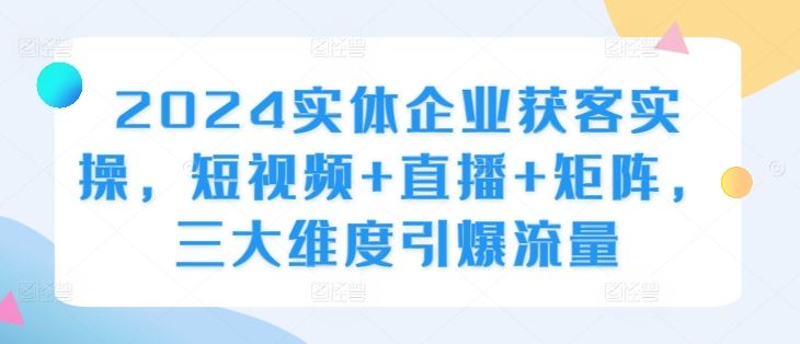2024实体企业获客实操，短视频+直播+矩阵，三大维度引爆流量-网赚联盟