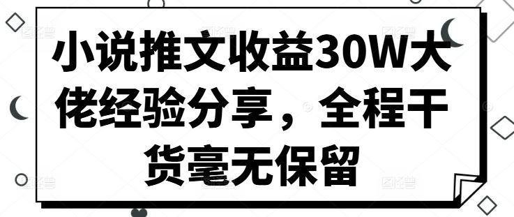 小说推文收益30W大佬经验分享，全程干货毫无保留-网赚联盟