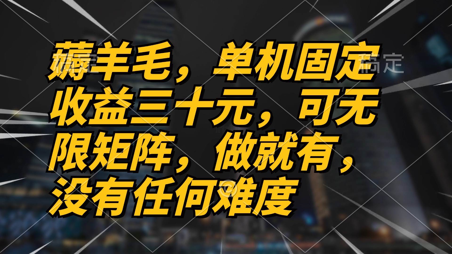 （13162期）薅羊毛项目，单机三十元，做就有，可无限矩阵 无任何难度-网赚联盟