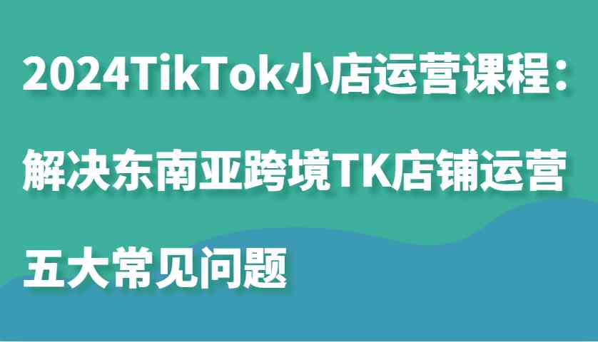 2024TikTok小店运营课程：解决东南亚跨境TK店铺运营五大常见问题-网赚联盟