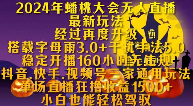 2024年蟠桃大会无人直播最新玩法，稳定开播160小时无违规，抖音、快手、视频号三家通用玩法【揭秘】-网赚联盟