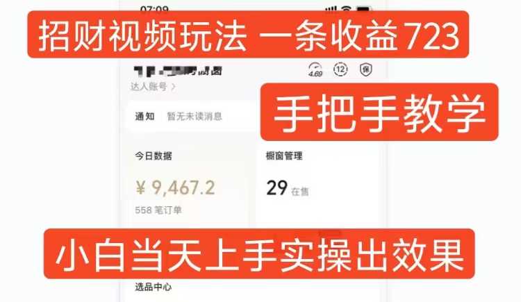 招财视频玩法，一条视频收益723，手把手教学，小白当天可上手-网赚联盟