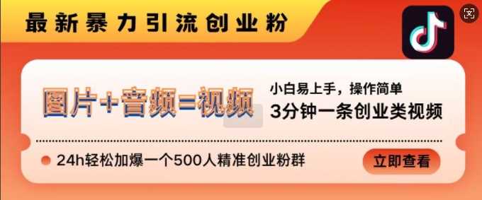 抖音最新暴力引流创业粉，3分钟一条创业类视频，24h轻松加爆一个500人精准创业粉群【揭秘】-网赚联盟