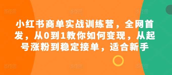 小红书商单实战训练营，全网首发，从0到1教你如何变现，从起号涨粉到稳定接单，适合新手-网赚联盟