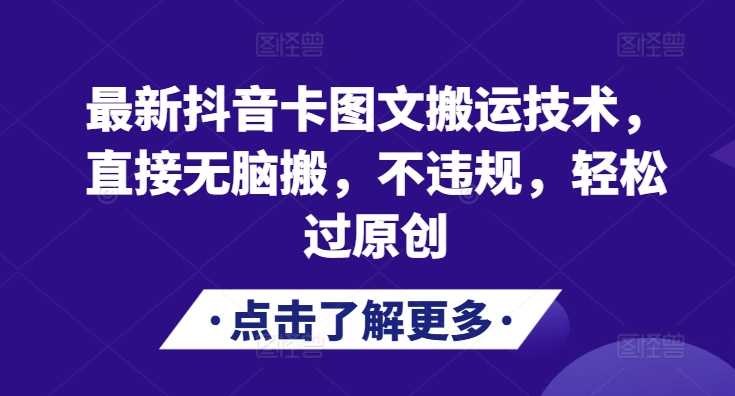 最新抖音卡图文搬运技术，直接无脑搬，不违规，轻松过原创-网赚联盟