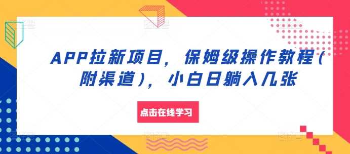 APP拉新项目，保姆级操作教程(附渠道)，小白日躺入几张【揭秘】-网赚联盟