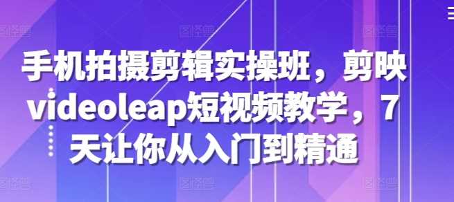 手机拍摄剪辑实操班，剪映videoleap短视频教学，7天让你从入门到精通-网赚联盟