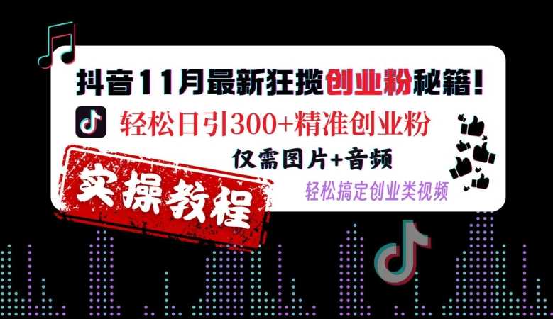 抖音11月最新狂揽创业粉秘籍，轻松日引300+精准创业粉，仅需图片+音频，轻松搞定创业类视频-网赚联盟