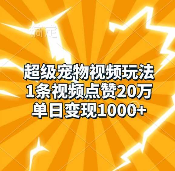 超级宠物视频玩法，1条视频点赞20万，单日变现1k-网赚联盟