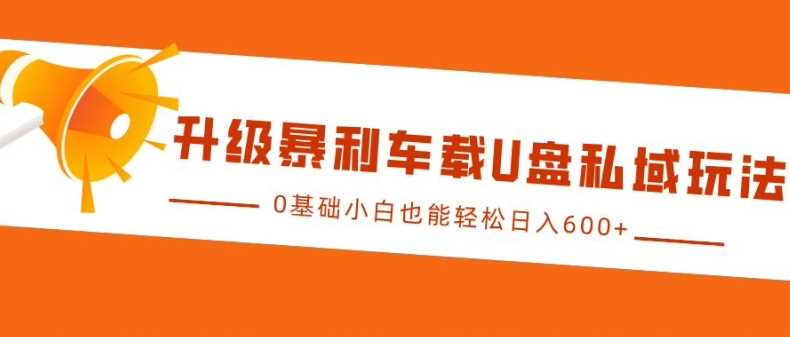 升级暴利车载U盘私域玩法，0基础小白也能轻松日入多张【揭秘】-网赚联盟