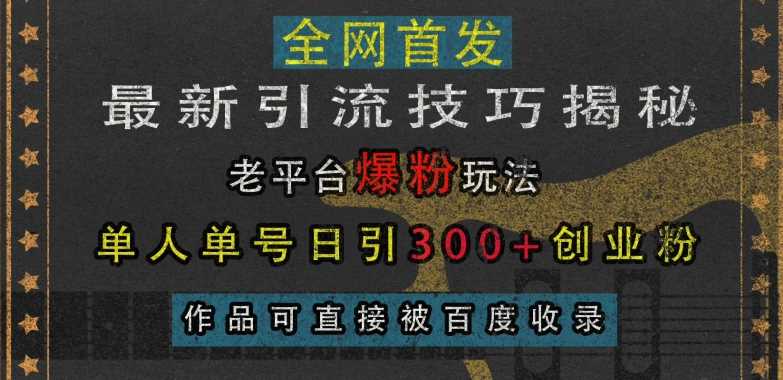 最新引流技巧揭秘，老平台爆粉玩法，单人单号日引300+创业粉，作品可直接被百度收录-网赚联盟