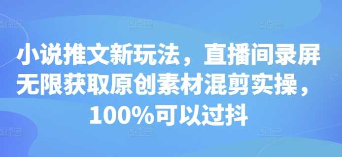 小说推文新玩法，直播间录屏无限获取原创素材混剪实操，100%可以过抖-网赚联盟