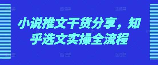 小说推文干货分享，知乎选文实操全流程-网赚联盟