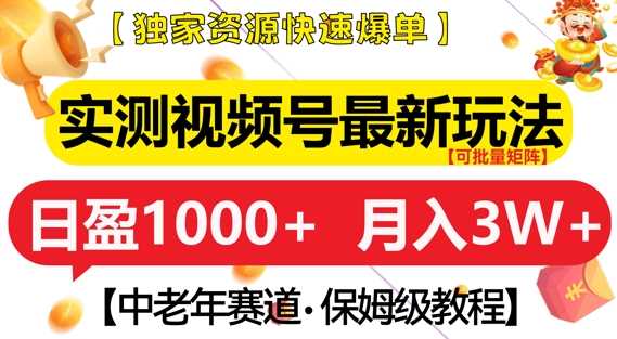 实测视频号最新玩法，中老年赛道，独家资源，月入过W+【揭秘】-网赚联盟