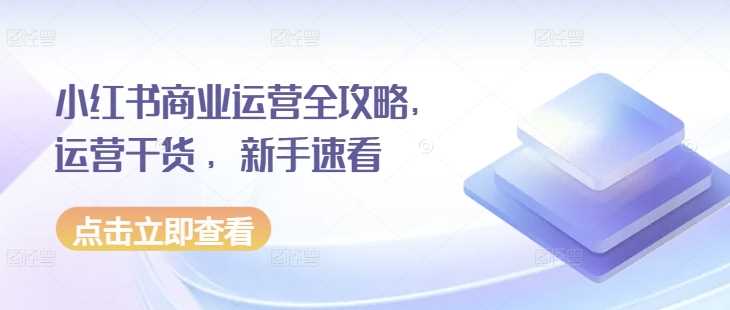 小红书商业运营全攻略，运营干货 ，新手速看-网赚联盟