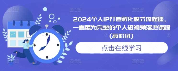 2024个人IP打造孵化模式流程课，一套最为完整的个人短视频落地课程(高阶班)-网赚联盟