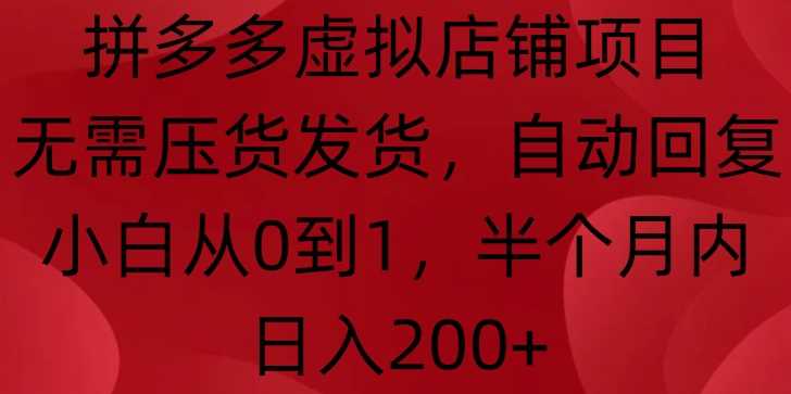 拼多多虚拟店铺项目，无需压货发货，自动回复，小白从0到1，半个月内日入200+【揭秘】-网赚联盟
