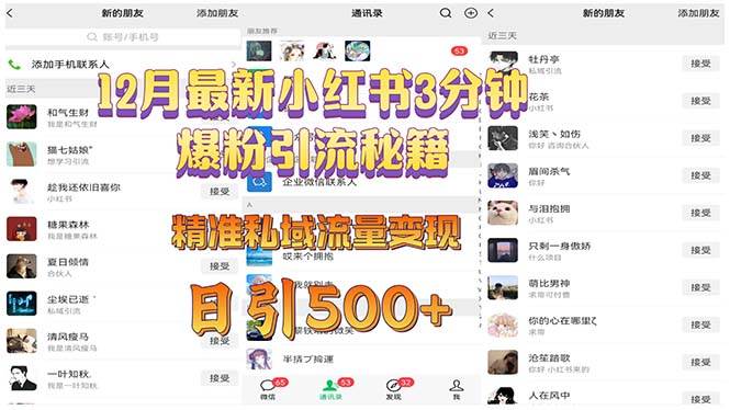 （13653期）12月最新小红书3分钟爆粉引流秘籍 精准私域流量变现 日引500+-网赚联盟