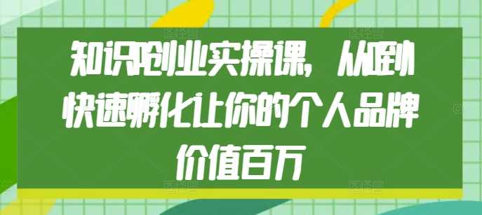 知识IP创业实操课，从0到1快速孵化让你的个人品牌价值百万-网赚联盟