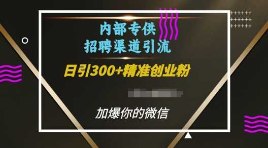 内部招聘渠道日引流300+创业粉，加爆你的微信【揭秘】-网赚联盟