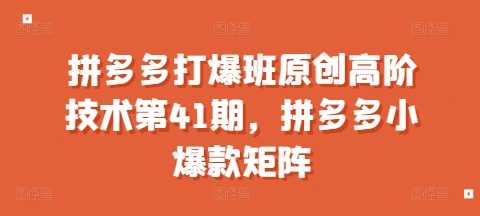 拼多多打爆班原创高阶技术第41期，拼多多小爆款矩阵-网赚联盟