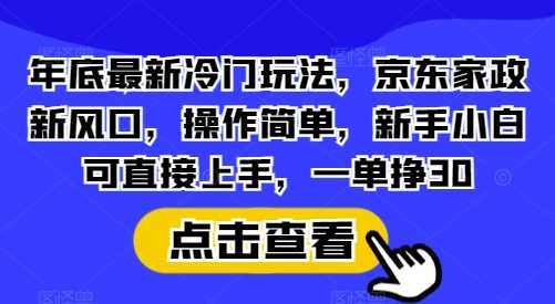 年底最新冷门玩法，京东家政新风口，操作简单，新手小白可直接上手，一单挣30【揭秘】-网赚联盟