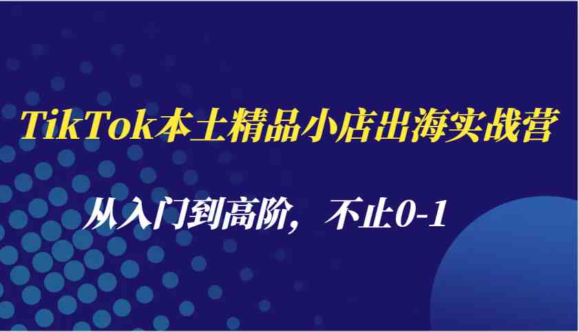 TikTok本土精品小店出海实战营，从入门到高阶，不止0-1-网赚联盟