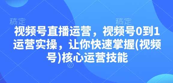 视频号直播运营，视频号0到1运营实操，让你快速掌握(视频号)核心运营技能-网赚联盟