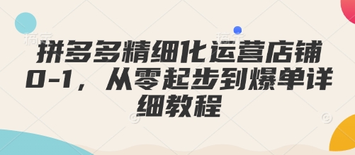 拼多多精细化运营店铺0-1，从零起步到爆单详细教程-网赚联盟