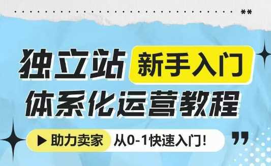 独立站新手入门体系化运营教程，助力独立站卖家从0-1快速入门!-网赚联盟