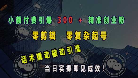 小额付费引爆 300 + 精准创业粉，零剪辑、零复杂起号，话术撬动被动引流，当日实操即见成效-网赚联盟