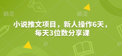 小说推文项目，新人操作6天，每天3位数分享课-网赚联盟
