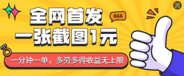全网首发，一张截图1块钱，一分钟一单，多劳多得，收益无上限-网赚联盟