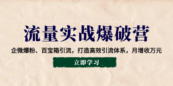 流量实战爆破营：企微爆粉、百宝箱引流，打造高效引流体系，月增收万元-网赚联盟