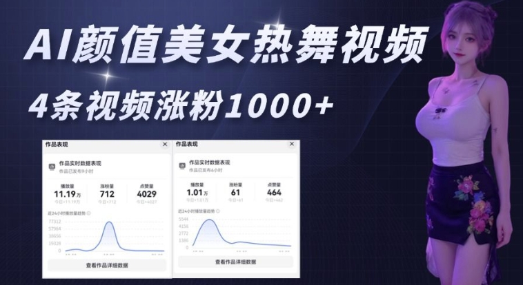 AI颜值美女热舞视频，4条视频涨粉1000+，实测6分钟一条-网赚联盟