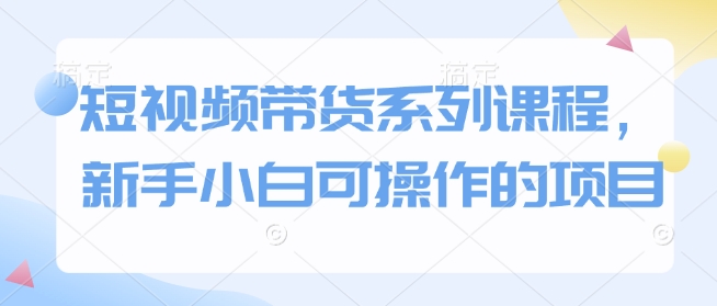 短视频带货系列课程，新手小白可操作的项目-网赚联盟