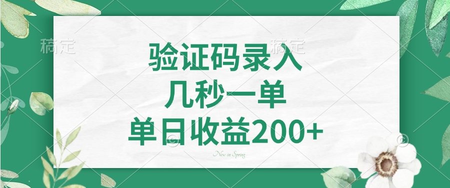 验证码录入，几秒一单，单日收益200+-网赚联盟