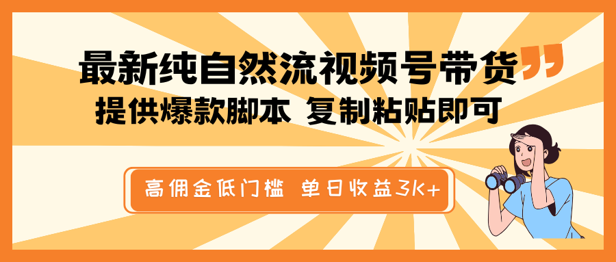 最新纯自然流视频号带货，提供爆款脚本简单 复制粘贴即可，高佣金低门槛，单日收益3K+-网赚联盟