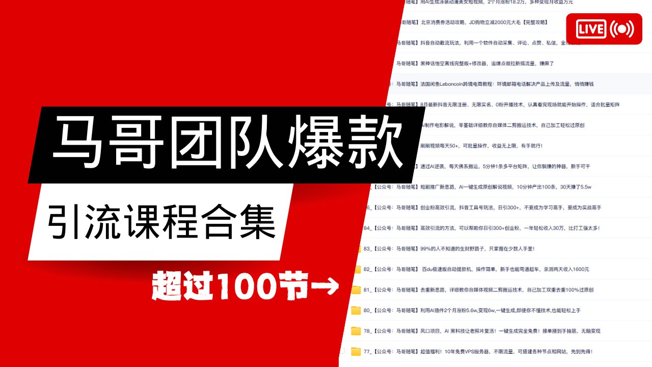 马哥团队【122节】最全项目爆款引流课程合集【持续更新】-网赚联盟