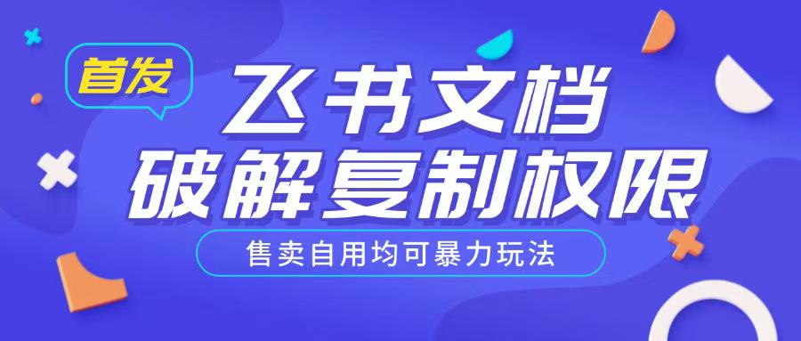 首发飞书文档破解复制权限，售卖自用均可暴力玩法-网赚联盟