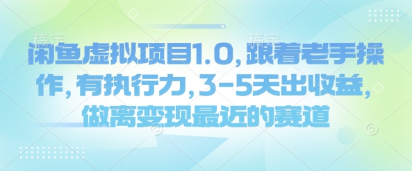 闲鱼虚拟项目1.0，跟着老手操作，有执行力，3-5天出收益，做离变现最近的赛道-网赚联盟