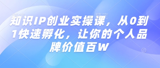 知识IP创业实操课，从0到1快速孵化，让你的个人品牌价值百W-网赚联盟