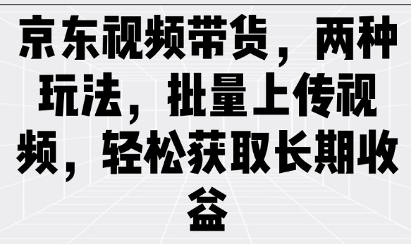 京东视频带货，两种玩法，批量上传视频，轻松获取长期收益-网赚联盟
