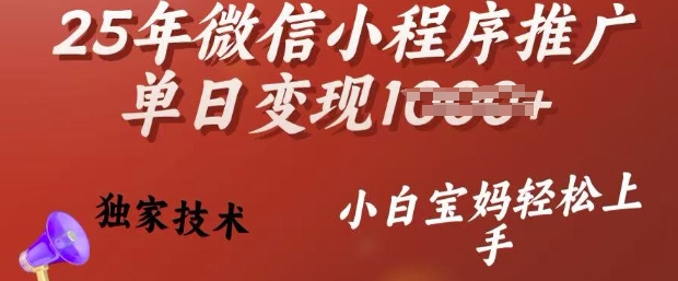 25年微信小程序推广单日变现多张，独家技术，小白宝妈轻松上手【揭秘】-网赚联盟