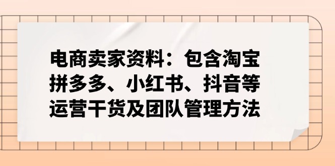 电商卖家资料：包含淘宝、拼多多、小红书、抖音等运营干货及团队管理方法-网赚联盟