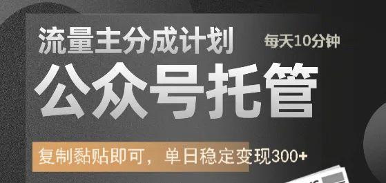 公众号托管计划-流量主分成计划，每天只需发布文章，单日稳定变现300+-网赚联盟