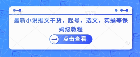 最新小说推文干货，起号，选文，实操等保姆级教程-网赚联盟