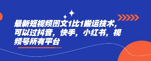 最新短视频图文1比1搬运技术，可以过抖音，快手，小红书，视频号所有平台-网赚联盟