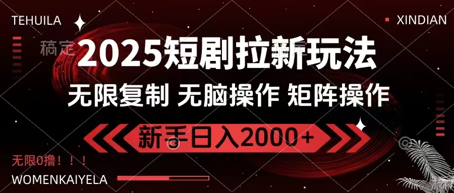 2025短剧拉新玩法，无需注册登录，无限0撸，无脑批量操作日入2000+-网赚联盟